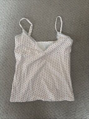 Brandy Melville White Cami with Red Heart Print and Lace Trim